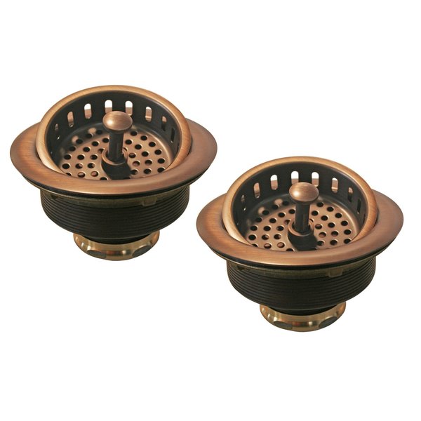 Westbrass Two Post Style Large Kitchen Basket Strainers in Antique Copper D2145-11